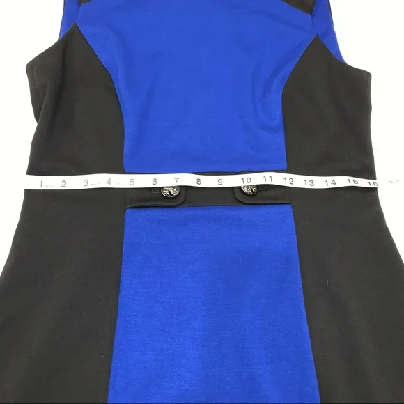 Tahari Black and Royal Blue Colorblock Sheath Dress - Picture 5 of 9